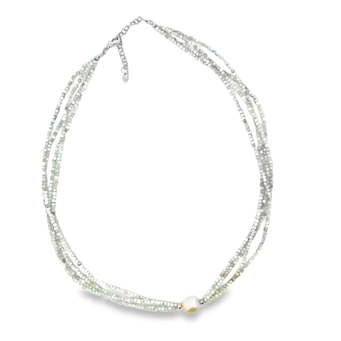 Hemimorphit Collier mit Akoya Perle L: 45 - 50 cm in Silber 925 - JUWEL1