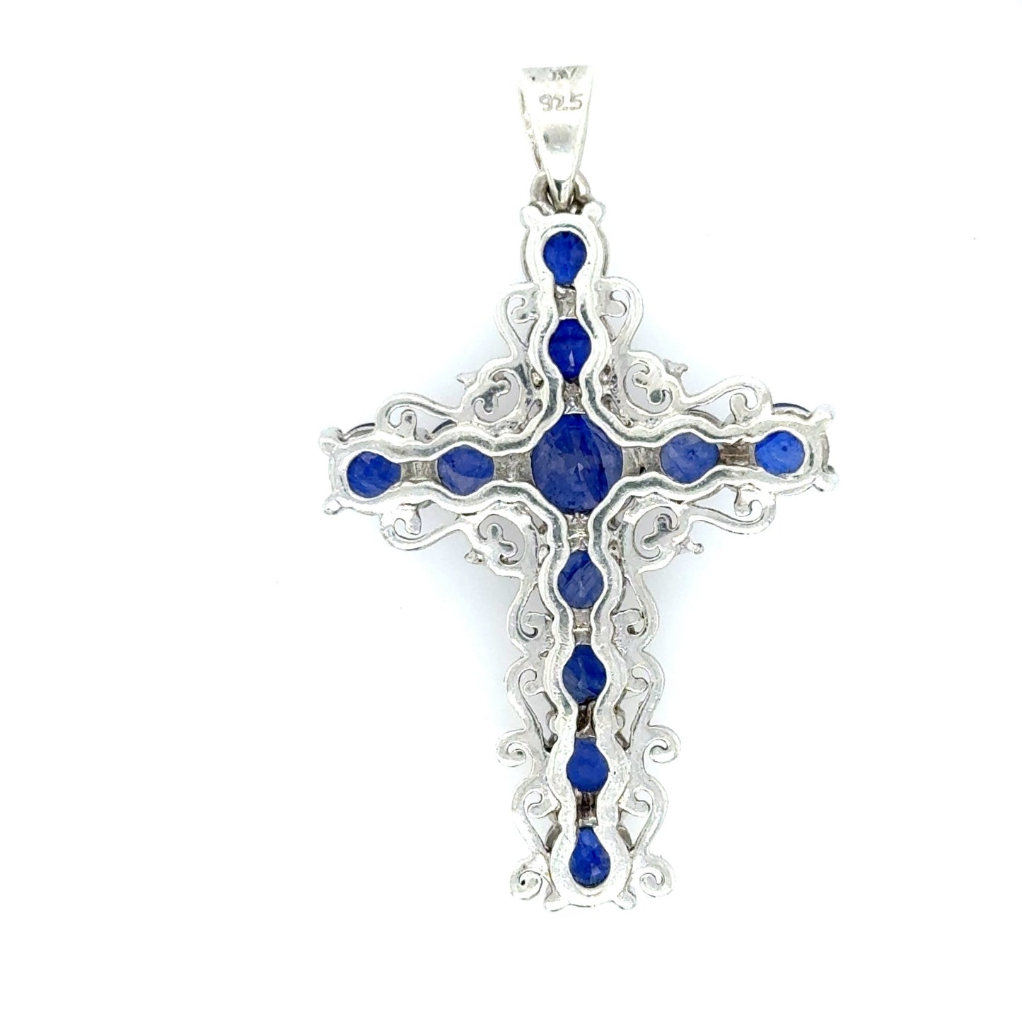 Anhänger Kreuz & 11 Saphiren in Silber 925 - JUWEL1