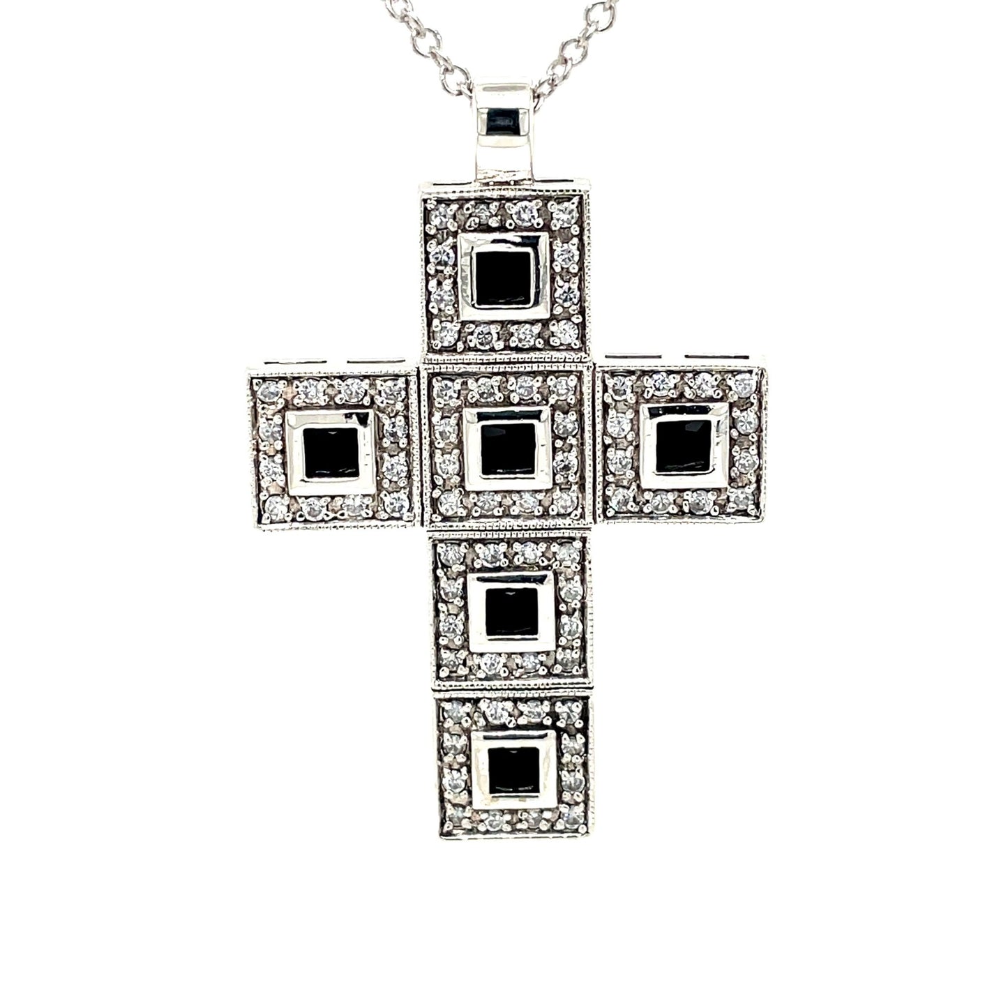 Anhänger Kreuz mit Onyx & Zirkonias in Silber 925 - JUWEL1