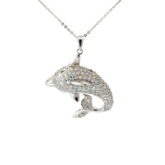 Anhänger Delphin mit Zirkonia in Silber 925 - JUWEL1