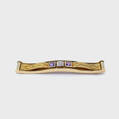 Stabbrosche mit 1 Brillant & 2 Amethysten mind. 10,6g Gold 585