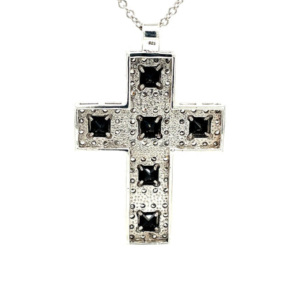 Anhänger Kreuz mit Onyx & Zirkonias in Silber 925 - JUWEL1