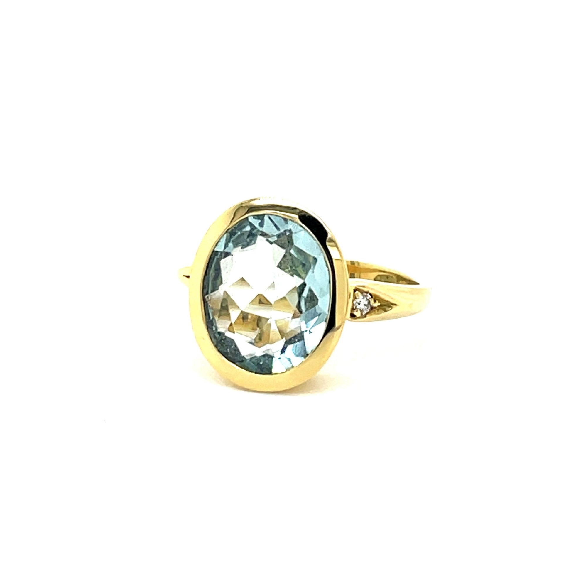 Ring mit 1 Aquamarin & 2 Diamanten in Gold 750 - JUWEL1