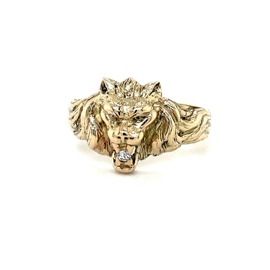 Ring mit Löwenkopf & Brillant mind. 6,2g Gold 585 - JUWEL1