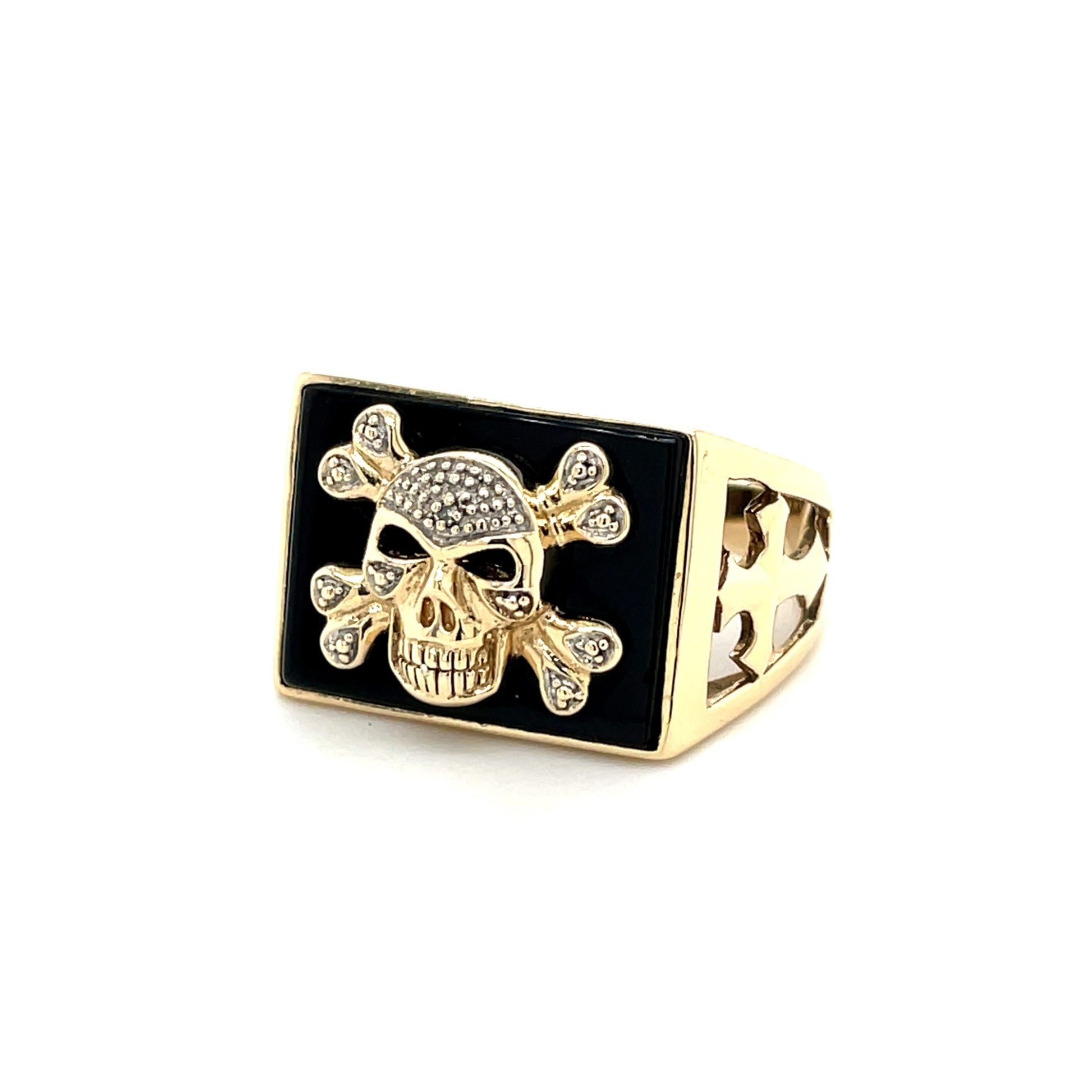Ring mit Totenkopf & Diamant & Onyx mind. 8,3g in Gold 333 - JUWEL1