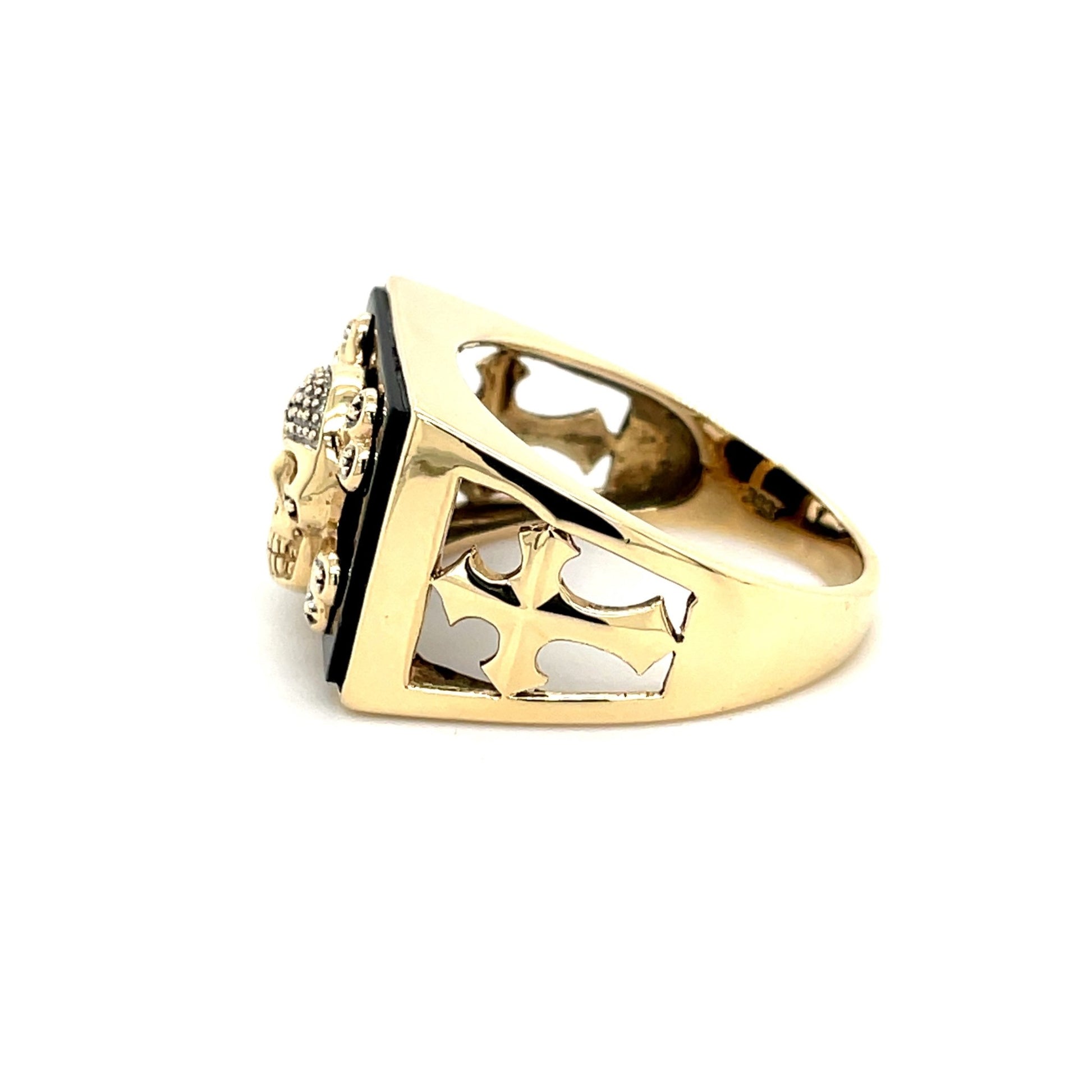 Ring mit Totenkopf & Diamant & Onyx mind. 8,3g in Gold 333 - JUWEL1